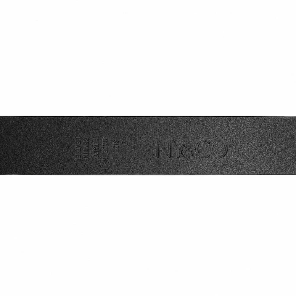 New York & Company Black Genuine Leather Belt Size L Made in Italy Silver